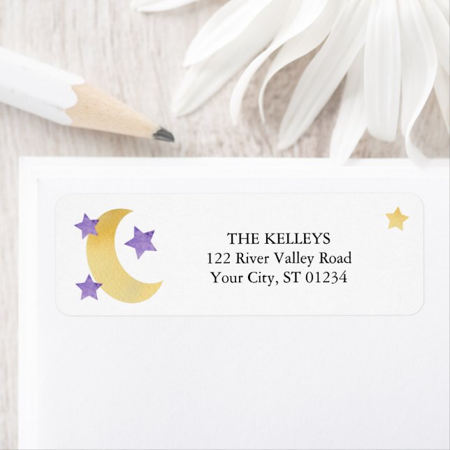 Over the Moon Purple Stars Return Address (Insitu)