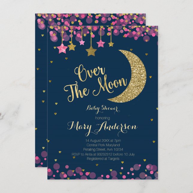 Over the Moon Rainbow Baby Shower Invitation (Front/Back)