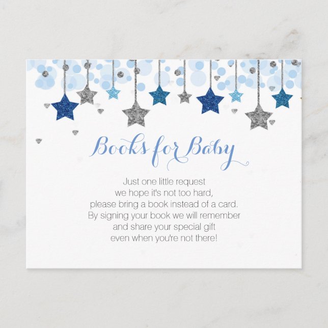 Over the Moon Silver Blue Baby Shower Books Postcard (Front)