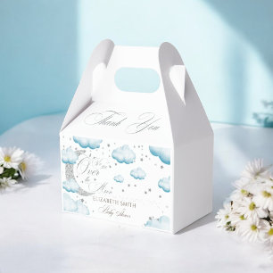 Over the Moon Silver Blue Boy Baby Shower Favor Box
