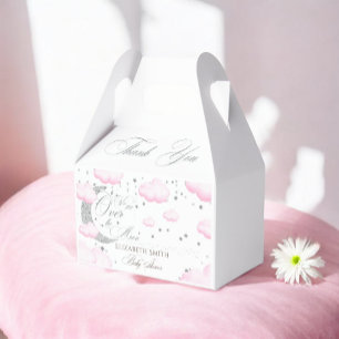 Over the Moon Silver Pink Girl Baby Shower Favor Box