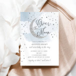Over the Moon Silver Stars Blue Baby Shower Invitation<br><div class="desc">This beautiful invitation features a simple moon and stars design and a script heading.  Customize the text on the template form.  Select the option to customize further to change the font style,  colour and size.</div>