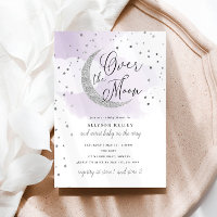 Over the Moon Silver Stars Purple Baby Shower