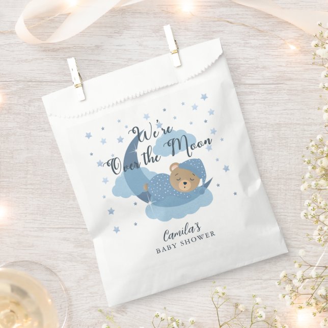 Over The Moon Sleeping Bear Boy Baby Shower Favour Bag (Clipped)