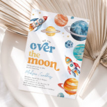 Over the Moon Space Baby Shower Invitation