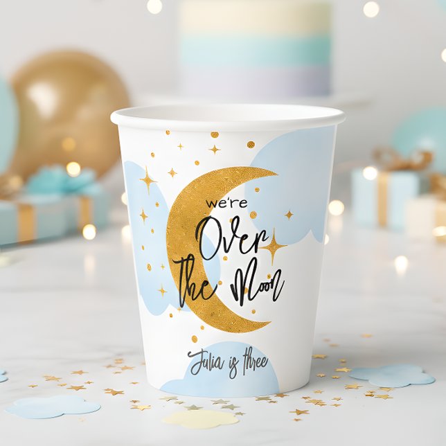 Over the moon sparkling moon kids Birthday Paper Cups (Creator Uploaded)