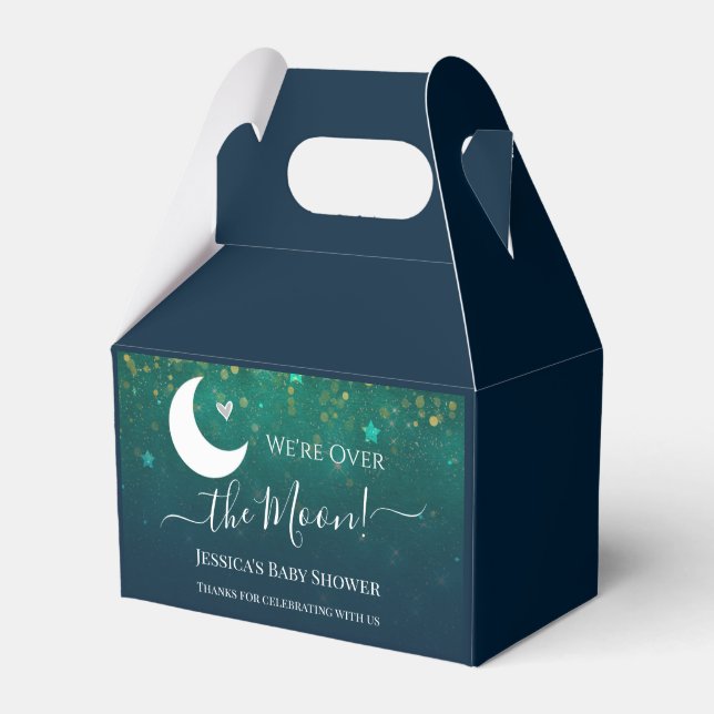 Over the Moon Star Sky Baby Shower Favor Box (Front Side)