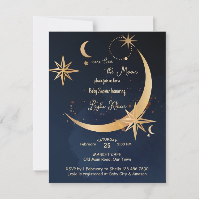 Over the Moon starry night Baby Shower Invitation (Front)