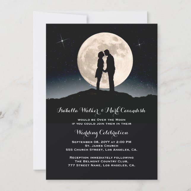 Over the Moon Starry Night Wedding Invitation (Front)