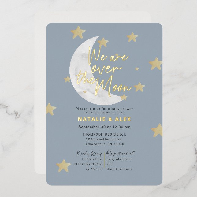 Over The Moon & Stars Boy Baby Shower (Front/Back)