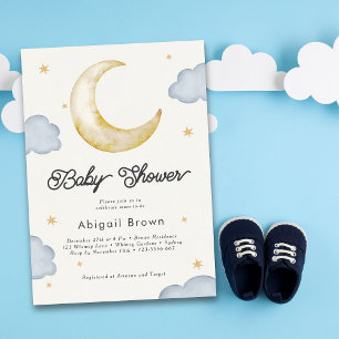 Over the moon stars gender neutral baby shower invitation