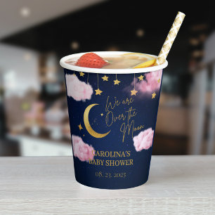 Over the Moon stars pink baby shower Paper Cups