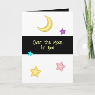 Over the Moon Stars Planet Custom Text Greeting Card