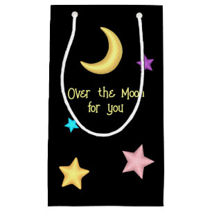 Over the Moon Stars Planet Custom Text    Small Gift Bag
