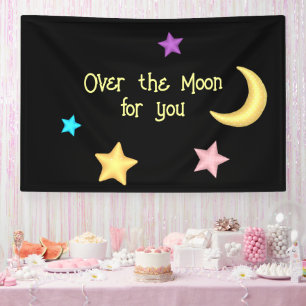 Over the Moon Stars Planets Custom Text Banner