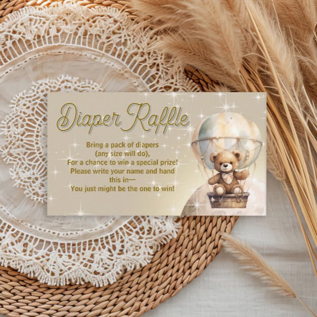 Over the Moon Teddy Bear Baby Shower Diaper Raffle Enclosure Card (Over the Moon teddy bear hot air balloon baby shower diaper raffle card)