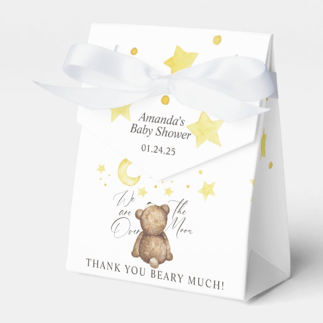 Over The Moon Teddy Bear Baby Shower Favor Box (Front Side)