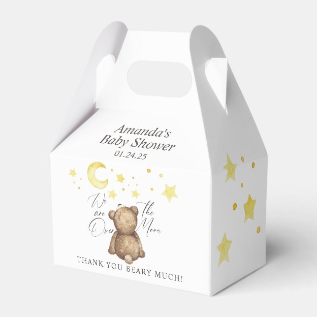Over The Moon Teddy Bear Baby Shower Favor Box (Front Side)