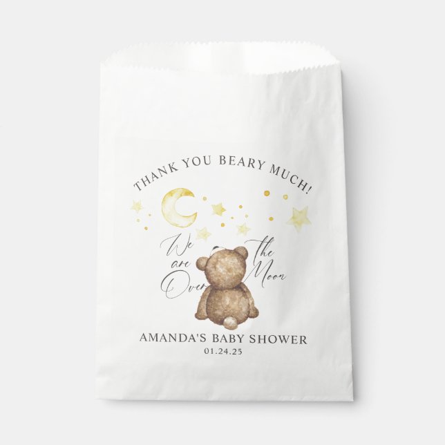 Over The Moon Teddy Bear Baby Shower Favour Bag (Front)