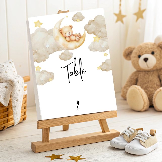Over The Moon Teddy Bear Baby Shower Table Number  (Creator Uploaded)