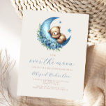 Over the Moon Teddy Bear Blue Boy Baby Shower Postcard<br><div class="desc">This cute boho baby shower invitation postcard features a sweet watercolor teddy bear asleep on a blue crescent moon decorated with blue flowers, above the words "over the moon" in blue handwriting script. Personalize the text with the name of the mom-to-be in script and the details in sans serif font...</div>