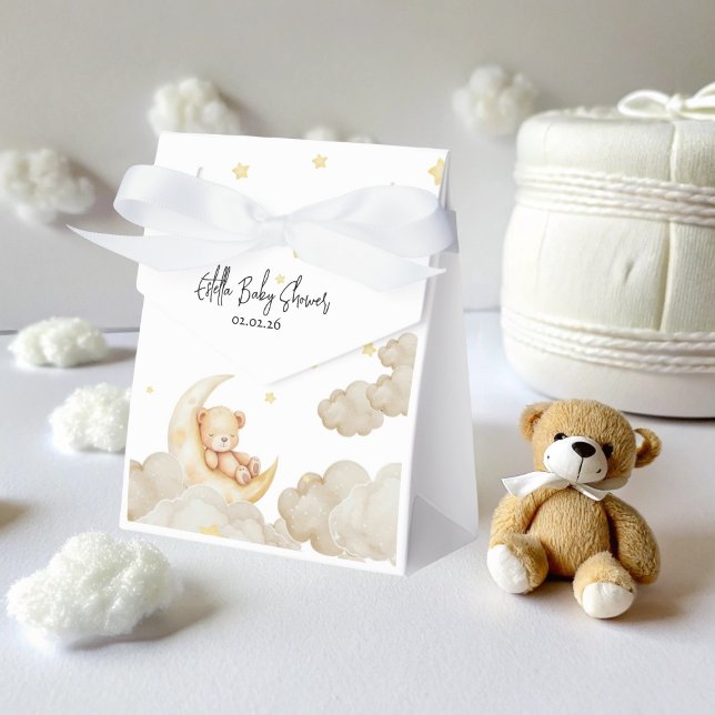 Over The Moon Teddy Bear  Stars Baby Shower Favor Box (Creator Uploaded)
