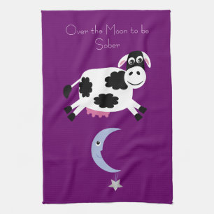 Over The Moon To Be Sober Purple Kitchen Towel