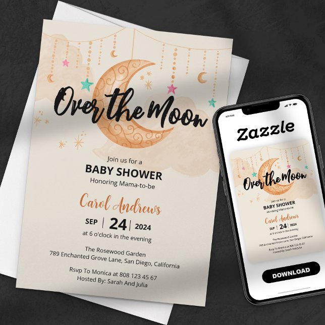Over the Moon Watercolor Moon Baby Shower Invitation (Creator Uploaded)