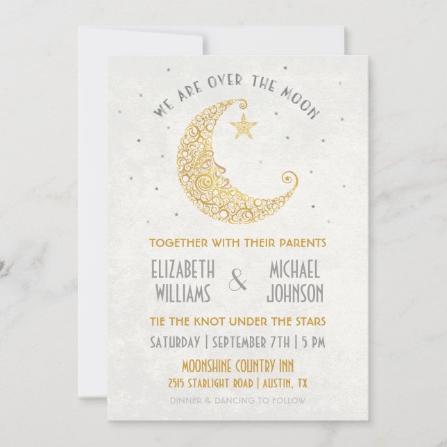Over the Moon Wedding Invitation Gold (Front)