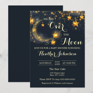 Over The Moon Whimsical Neutral Baby Shower Invitation