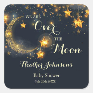 Over The Moon Whimsical Neutral Baby Shower Square Sticker