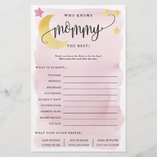 Over the Moon Who Knows Mom Pink Paper Game Card