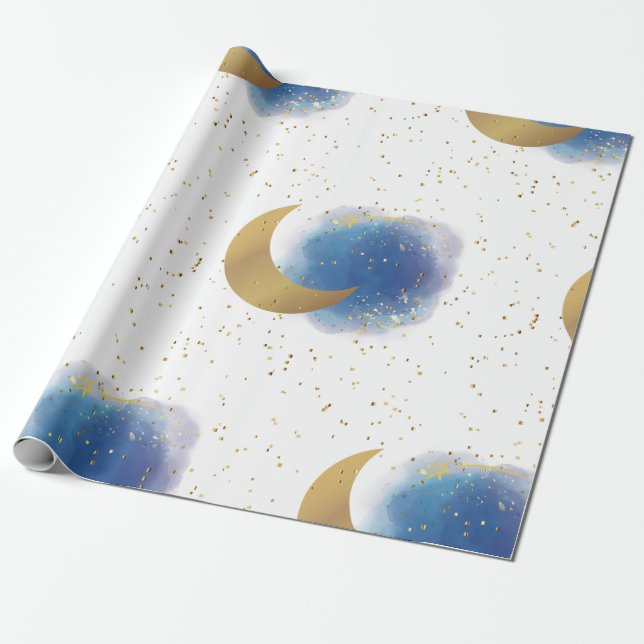 Over the Moon Wrapping Paper (Unrolled)