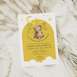 Over The Moon Yellow Girl Teddy Bear Baby Shower Invitation