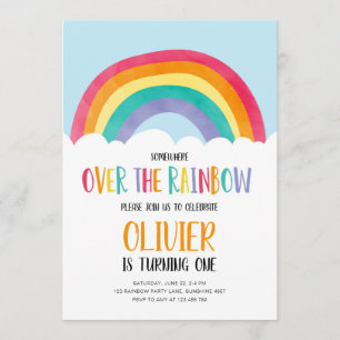Over the Rainbow Blue Boy Birthday Invitation