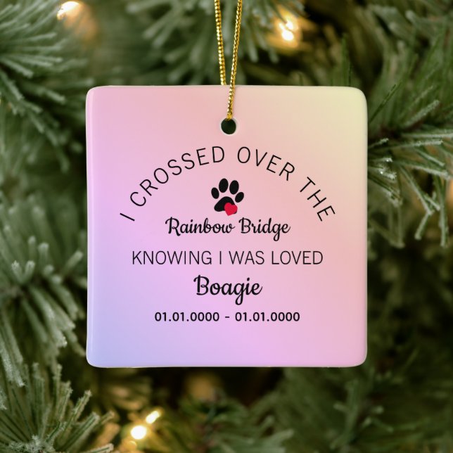 Over The Rainbow Bridge Custom Photo Pet Memorial Ceramic Ornament (Tree)