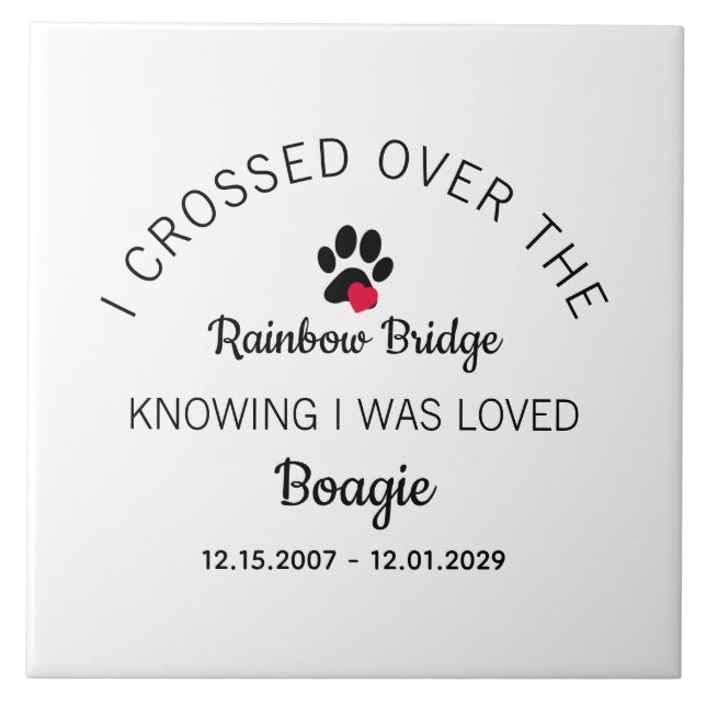 Over The Rainbow Bridge Custom White Pet Memorial Tile (Front)