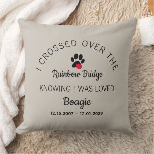 Over The Rainbow Bridge Photo Pet Memorial Beige Throw Pillow