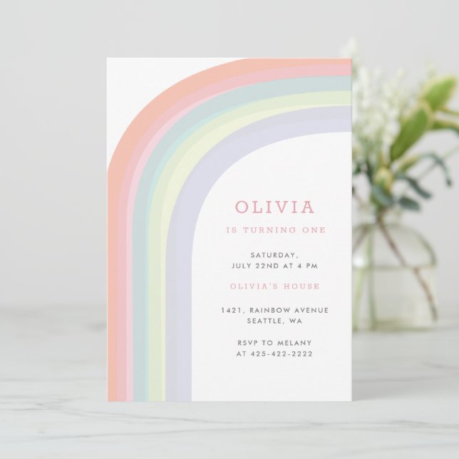 Over the Rainbow Kid's birthday party Pastel Invitation (Standing Front)