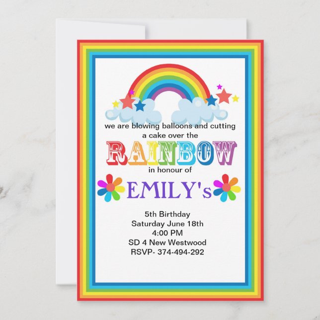 Over the rainbow party invite (Front)