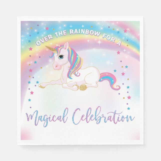 Over The Rainbow Unicorn Birthday  Napkin (Front)