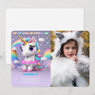 Over The Rainbow, Unicorn Birthday Photo Invitation