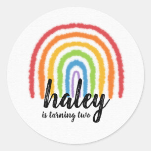 Over The Rainbow Watercolor Birthday Round Sticker