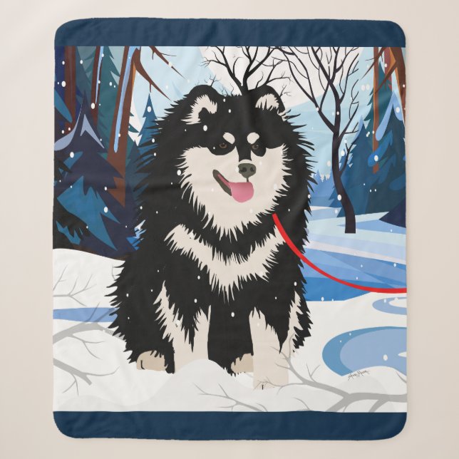OVER THE RIVER Finnish Lapphund Sherpa blanket (Front)