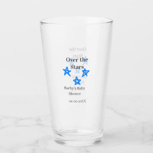 Over the Stars blue gray baby shower name date ele Glass