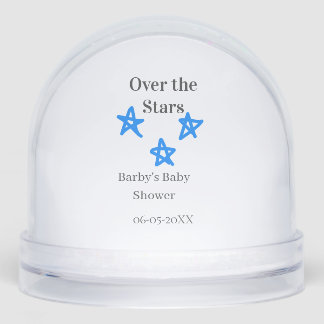 Over the Stars blue gray baby shower name date ele Snowglobe