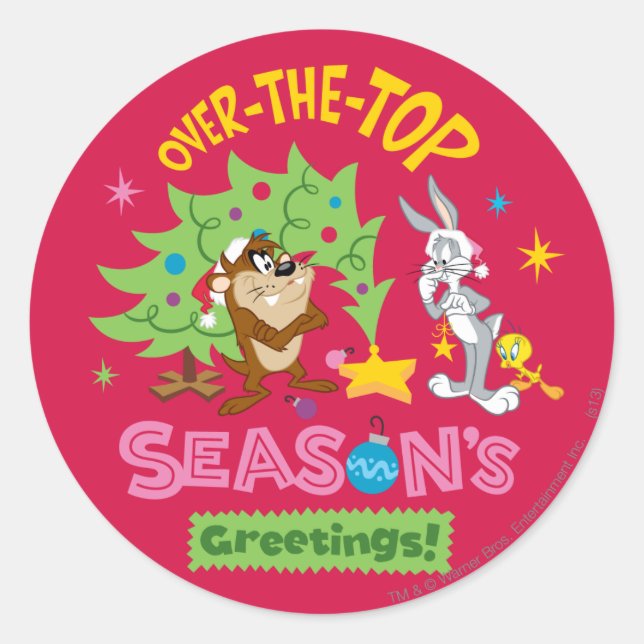 Over The Top Season's Greetings Classic Round Sticker (Front)