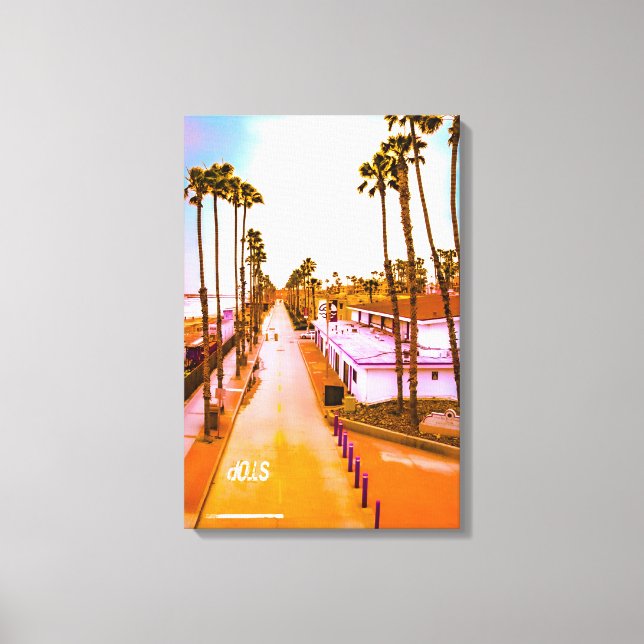 Overcast North Strand Of Oceanside Pier 16x24 Inch Canvas Print (Front)