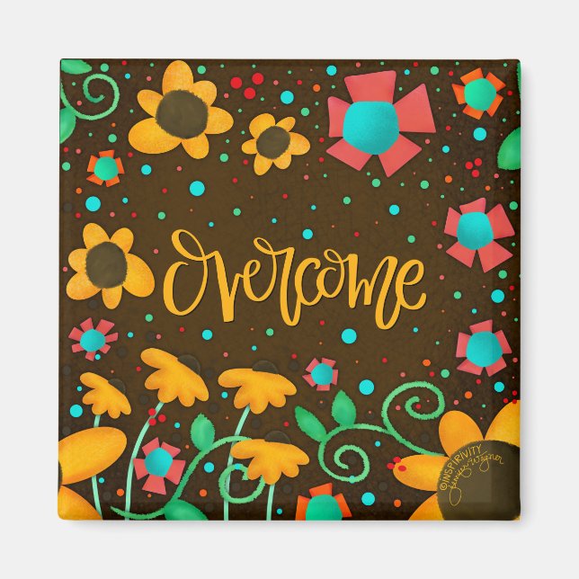 Overcome Pretty Yellow Floral Modern Inspirivity Magnet (Front)