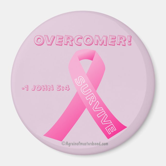 Overcomer! Breast Cancer Ribbon Magnet (Front)